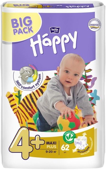 Подгузники Bella Baby Happy Maxi Plus 4 / 62 pcs