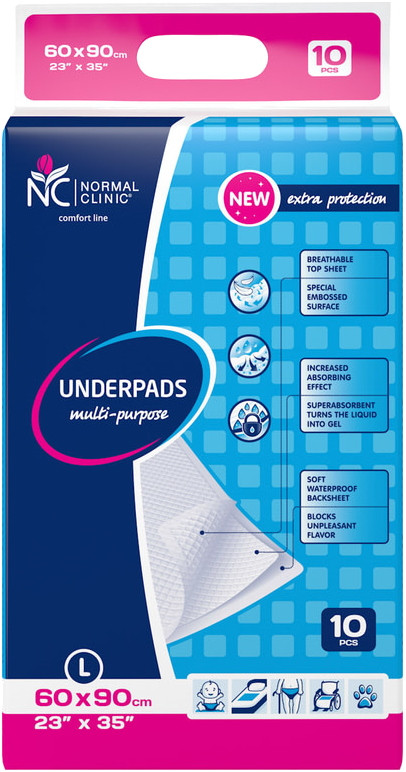 Пеленки Normal Clinic Underpads 60x90 / 10 pcs