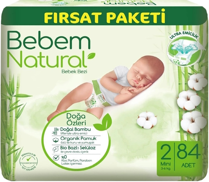 Подгузники Bebem Natural 2 / 84 pcs