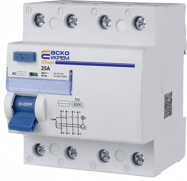 Реле тока ASKO-UKREM PZV UTrust 3PN 25A 30mA AC