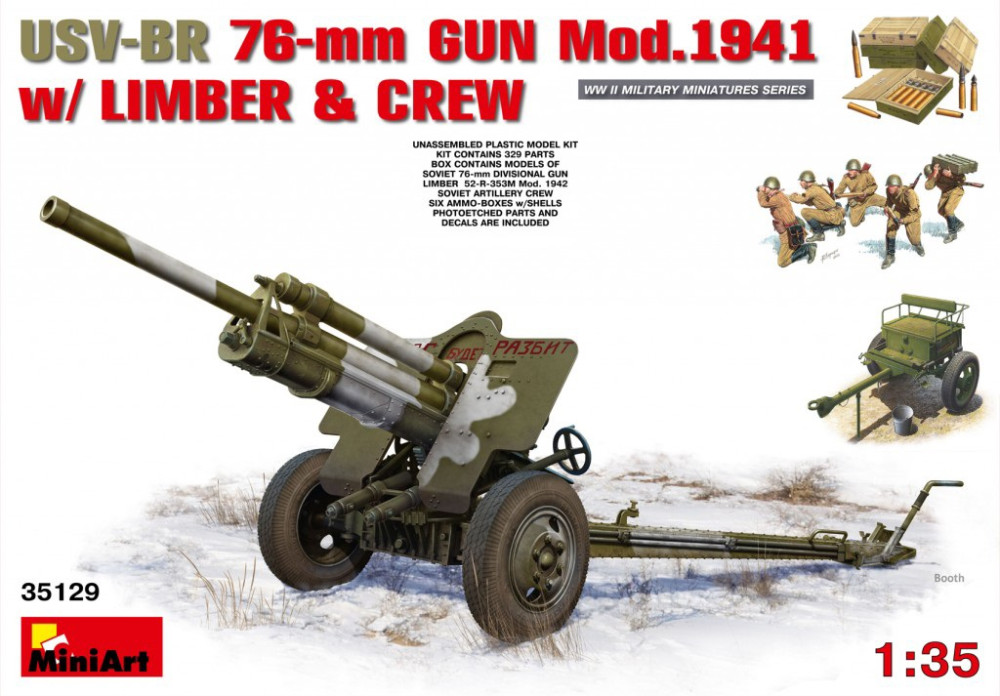 Сборная модель MiniArt USV-BR 76-mm Gun Mod.1941 (135) (35129)