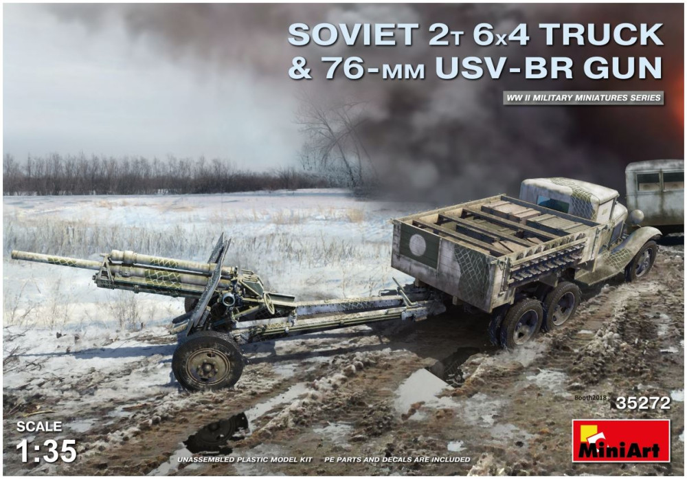 Сборная модель MiniArt Soviet 2T 6x4 Truck and 76-mm USV-BR Gun (135) (35272)