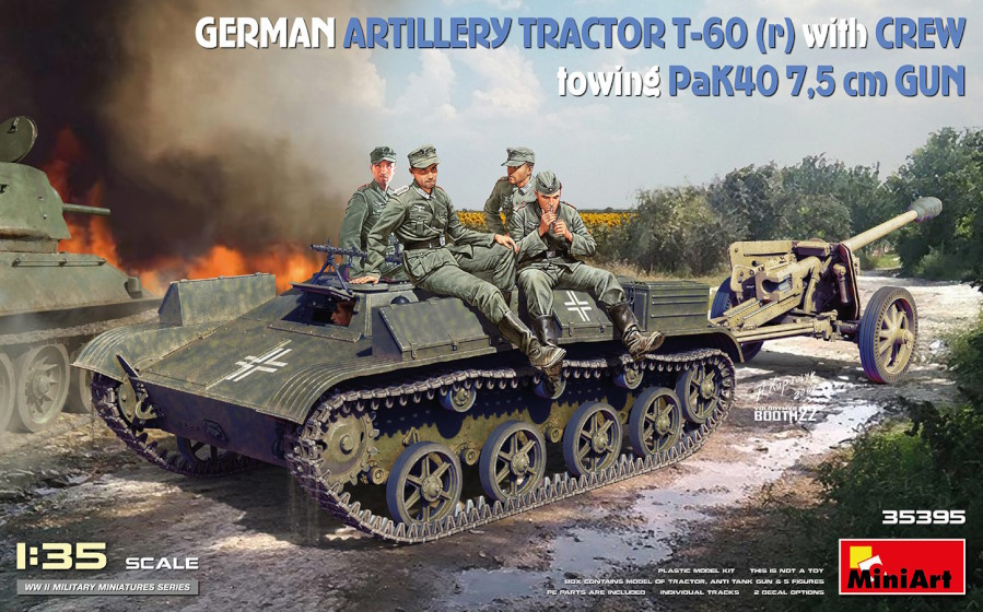 Сборная модель MiniArt German Artillery Tractor T-60(r) and Crew Towing Pak40 Gun (135)