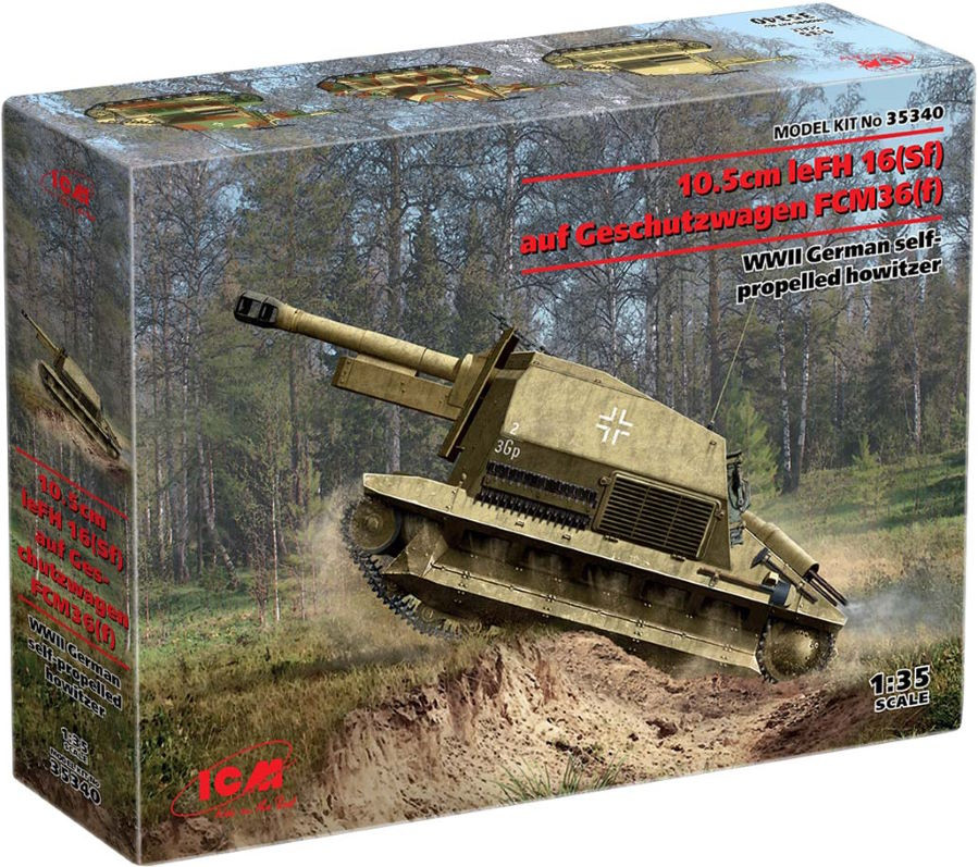 Сборная модель ICM 10.5cm leFH 16(Sf) auf Geschutzwagen FCM36 (f) (135