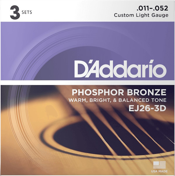 Струни DAddario Phosphor Bronze 11-52 (3-Pack) (EJ26-3D)
