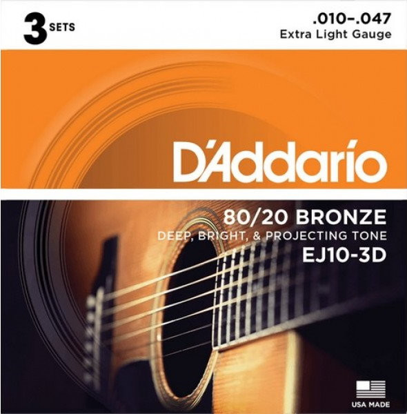 Струни DAddario 80/20 Bronze 10-47 (3-Pack)