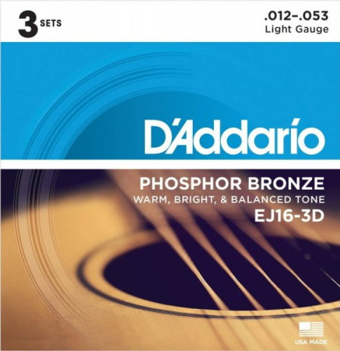Струны DAddario Phosphor Bronze 3D 12-53 (EJ16-3D)