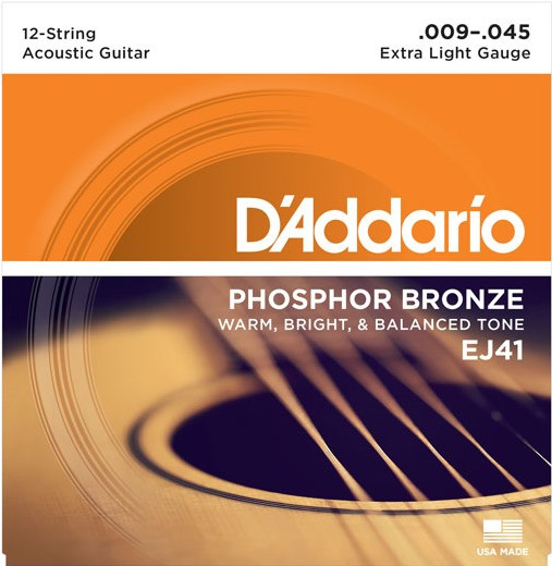 Струны DAddario Phosphor Bronze 12-String 9-45 (EJ41)