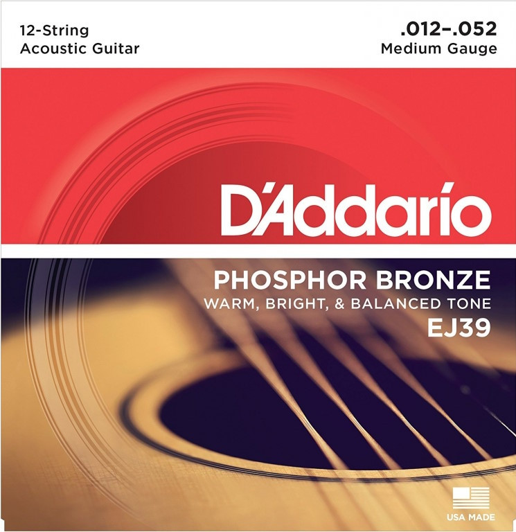 Струны DAddario Phosphor Bronze 12-String 12-52 (EJ39)