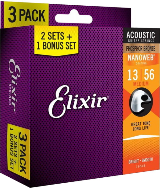 Струны Elixir Acoustic Phosphor Bronze NW Medium 13-56 (3-Pack) (16546)