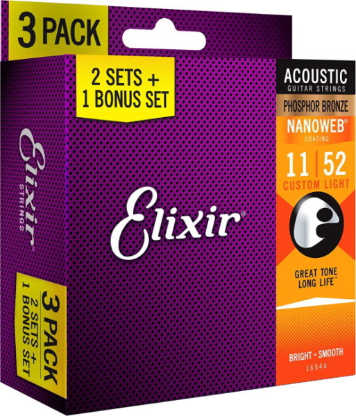 Струны Elixir Acoustic Phosphor Bronze NW Custom Light 11-52 (3-Pack) (16544)