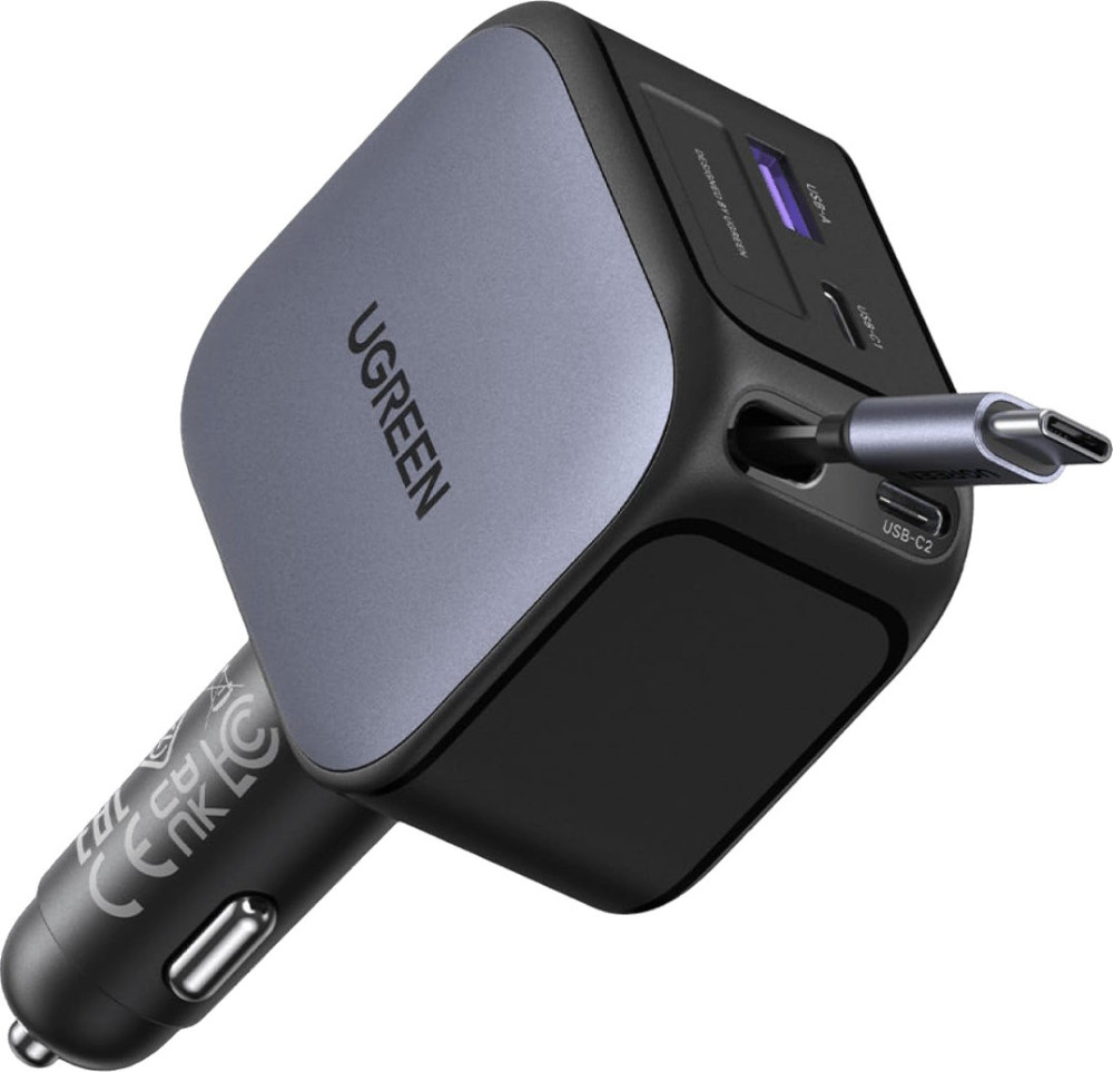 Зарядний пристрій Ugreen Nexode Car Charger 145W with Retractable USB-C Cable