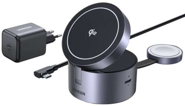 Зарядний пристрій Ugreen MagFlow 3-in-1 Qi2 15W Foldable Charger