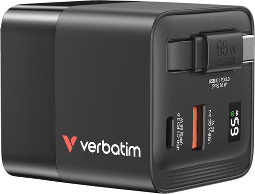 Зарядное устройство Verbatim GaN Wall Charger 65W 2 Port with Cable